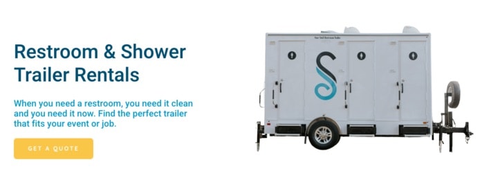 Portable restroom and shower trailer for rent.