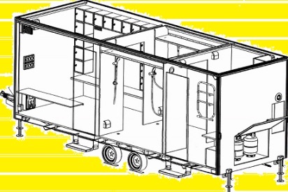 Technical drawing of a mobile trailer home.