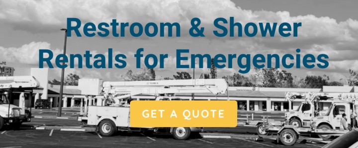 Emergency restroom and shower rental services advertisement.