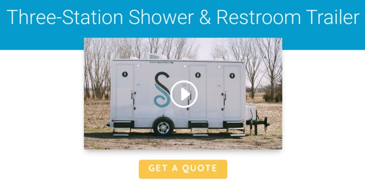 Mobile three-station shower and restroom trailer with quote button