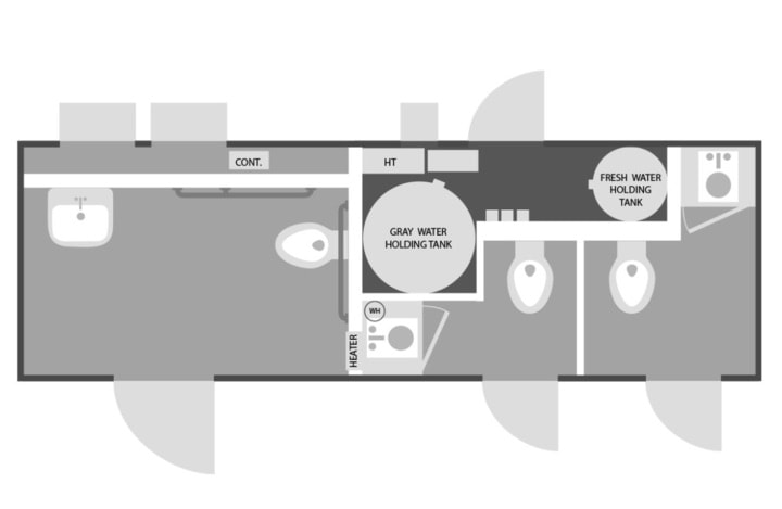 RV plumbing system layout diagram.