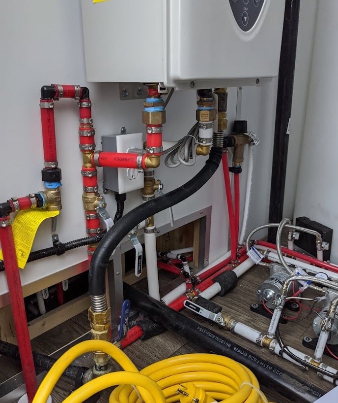 Industrial boiler and piping installation.