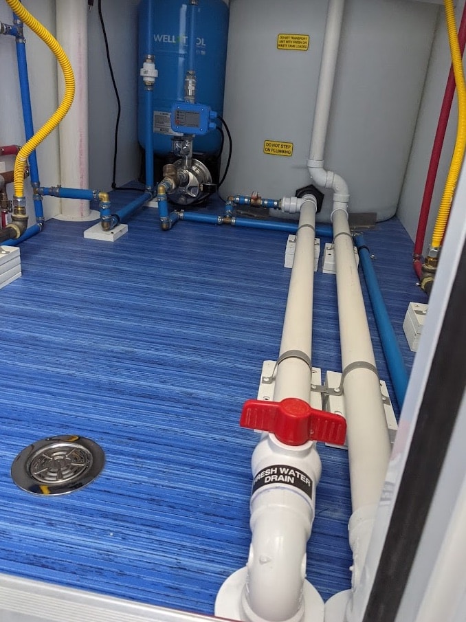 Industrial water filtration system piping and equipment.