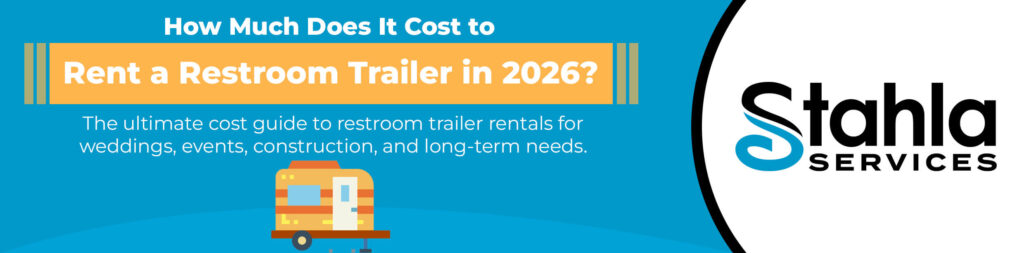 Banner with text: “How Much Does It Cost to Rent a Restroom Trailer in 2026?” and “Stahla Services” logo, featuring restroom trailer rental cost details and blue background accents—a helpful 2026 pricing guide.