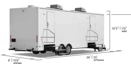 Mobile trailer with dimensions labeled.